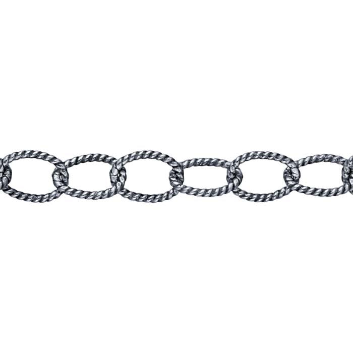 Sterling Silver Oxidized Pattern Oval Cable Chain