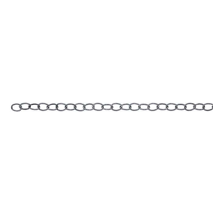 Sterling Silver Oxidized Pattern Oval Cable Chain