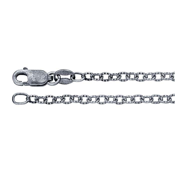 Sterling Silver Oxidized Pattern Flat Cable Chain