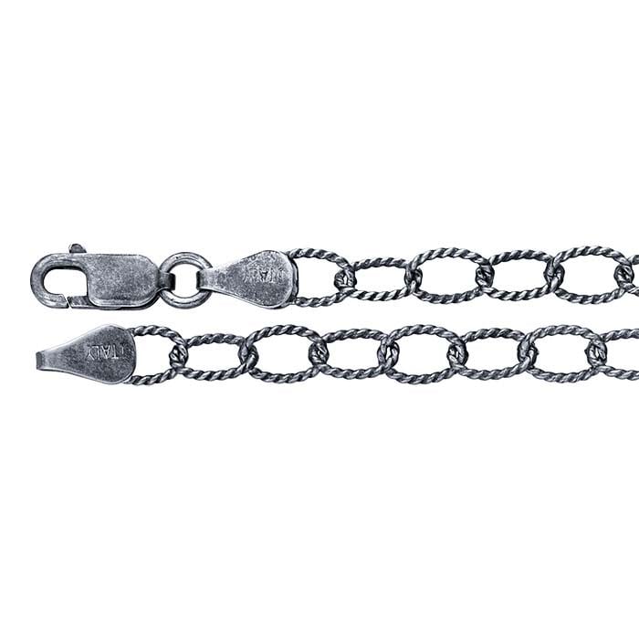 Sterling Silver Oxidized Pattern Oval Cable Chain