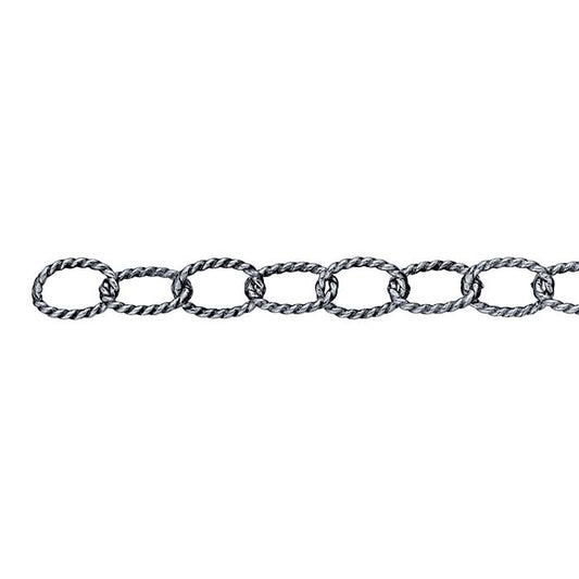 Sterling Silver Oxidized Pattern Oval Cable Chain