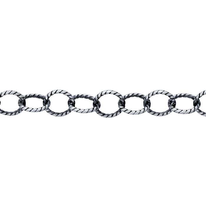 Sterling Silver Oxidized Pattern Cable Chain