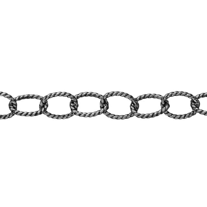 Sterling Silver Oxidized Pattern Oval Cable Chain
