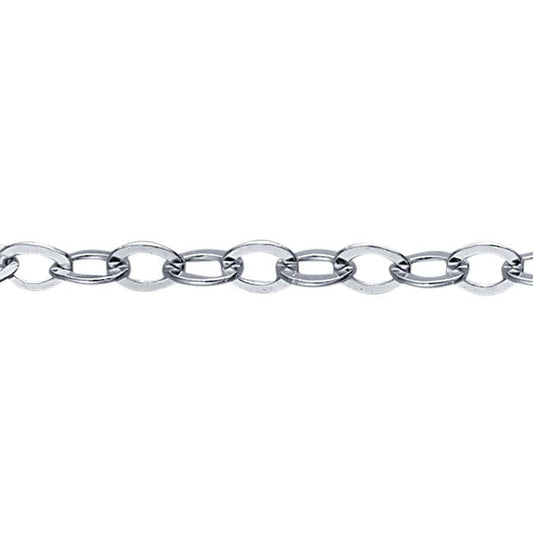 Sterling Silver Flat Oval Cable Chain, By the Foot