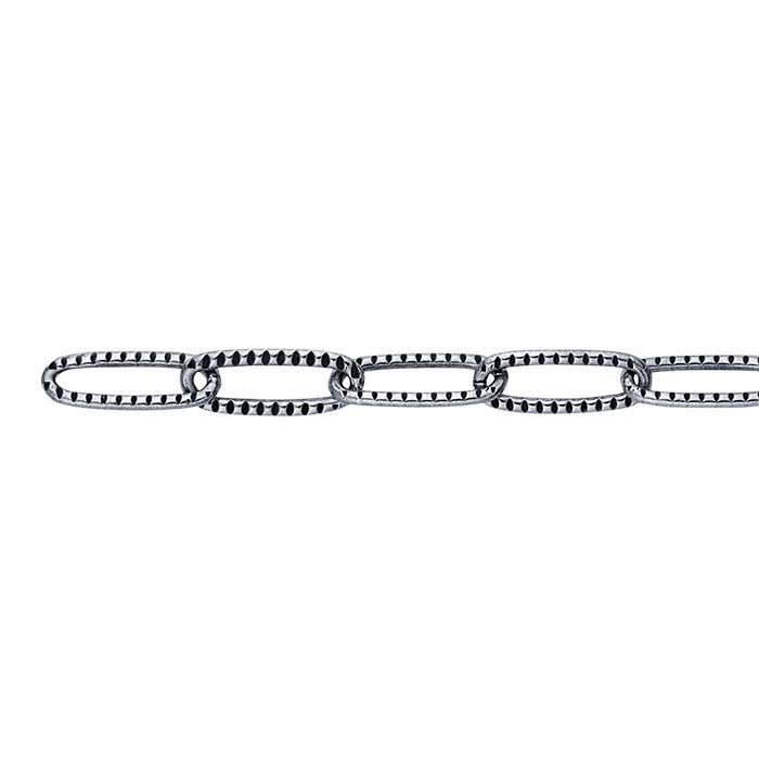 Sterling Silver Oxidized Patterned Cable Chain, By the Foot