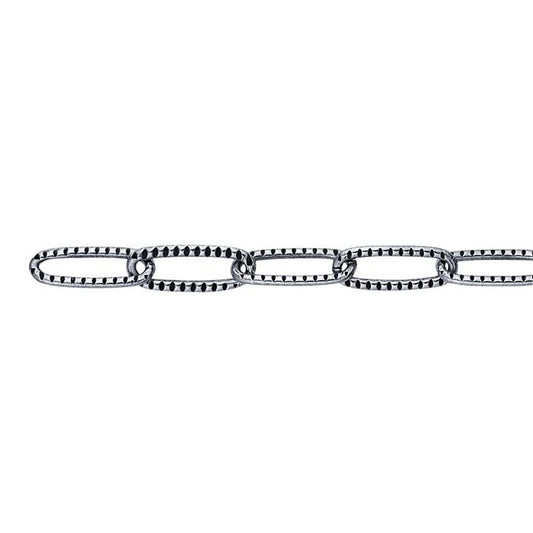 Sterling Silver Oxidized Patterned Cable Chain, By the Foot