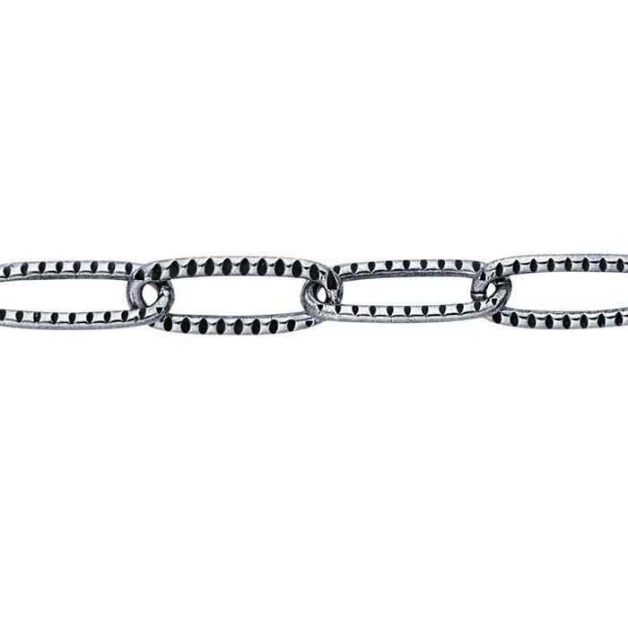 Sterling Silver Oxidized Patterned Cable Chain, By the Foot