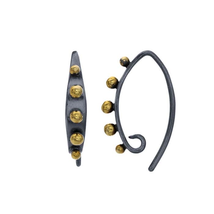 Sterling Silver Oxidized Marquise Ear Wire with Bronze Granulation