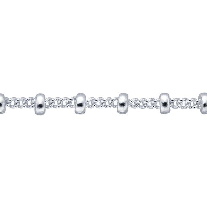 Catena curb in argento sterling con perline rotonde