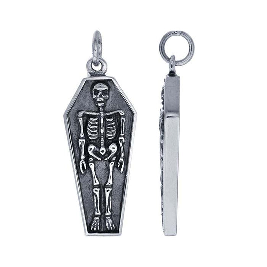 Sterling Silver Skeleton in Coffin Pendant