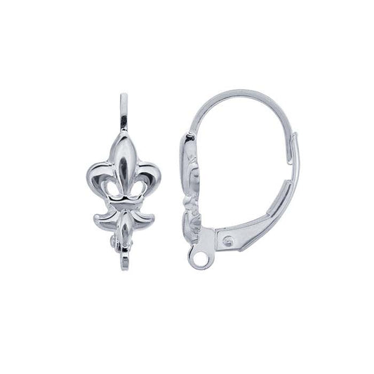 Sterling Silver Fleur-de-Lis Lever-Back Ear Wire with Open Ring