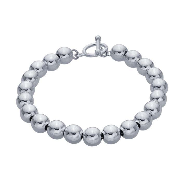 Pulsera de cadena de cuentas de plata de ley de 8 mm