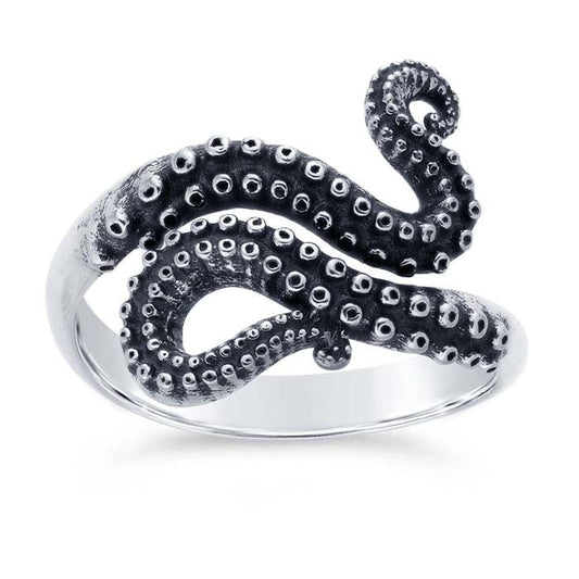 Sterling Silver Octopus Tentacle Ring, Adjustable