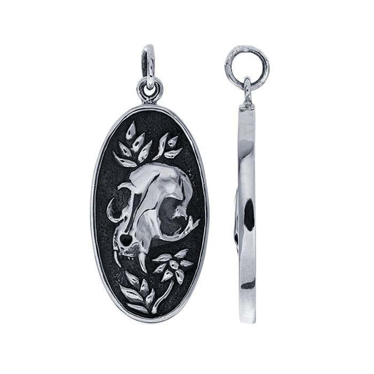 Sterling Silver Flower and Cat Skull Pendant