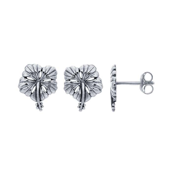 Sterling Silver Hibiscus Post Earrings