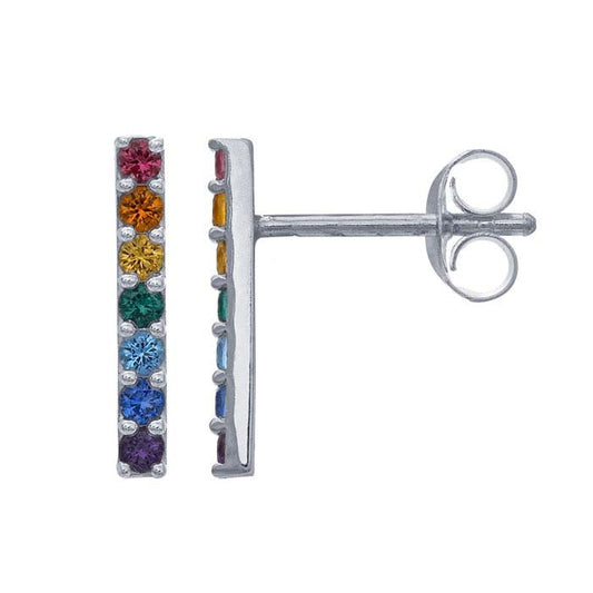 Sterling Silver Rainbow Nanogem-Set Bar Post Earrings
