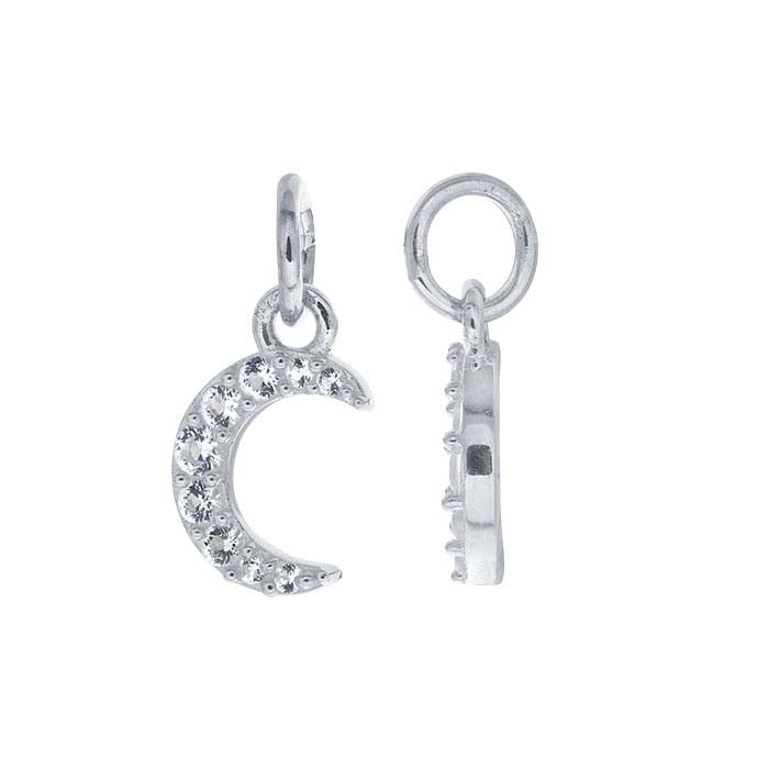 Sterling Silver Nanogem-Set Crescent Moon Charm