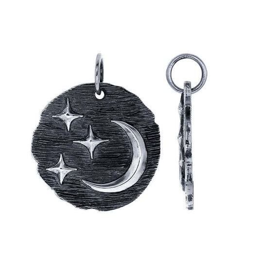 Sterling Silver Coin Pendant with Moon and Stars