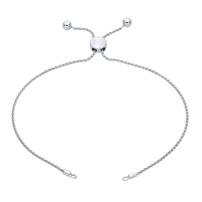 Sterling Silver Diamond-Cut Wheat Chain Bracelet Component, Adjustable