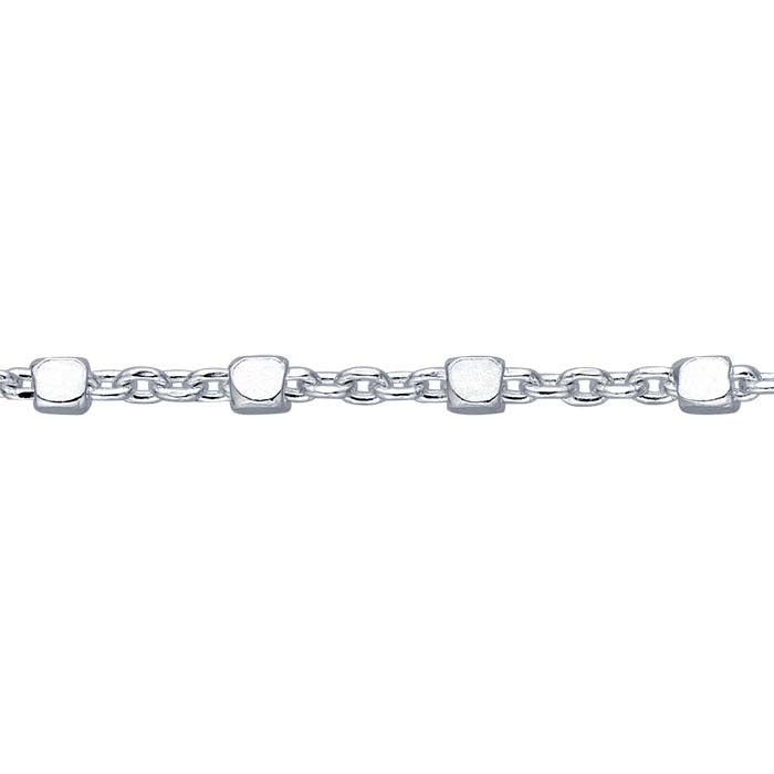 Sterling Silver Cable Chain with Cube Beads