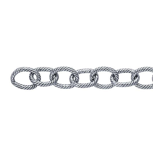 스털링 실버 산화 처리된 6.2mm 꼬인 타원형 케이블 체인, 피트 단위 판매