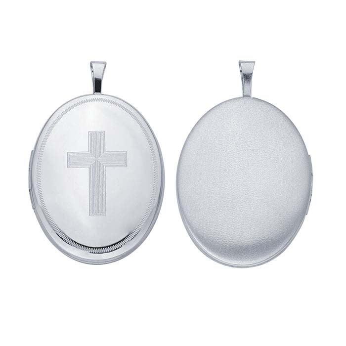 Sterling Silver Oval Cross Locket Pendant