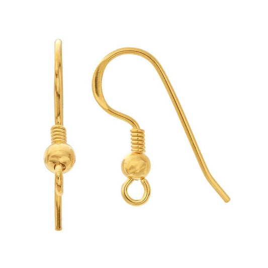 Sterling Silver Yellow Gold-Plated Ear Wire with Bead and Coil