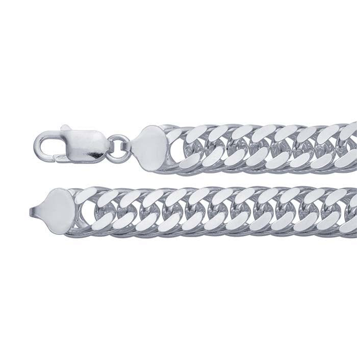 Bracciale a catena doppia curb diamantata da 10 mm in argento sterling