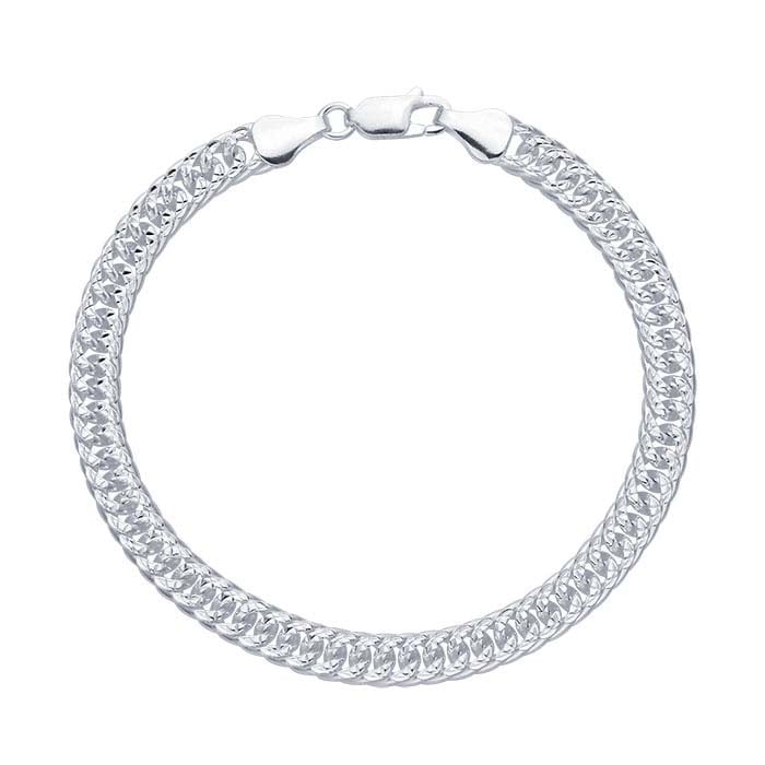 Sterling Silver 5.7mm Diamond-Cut Pavé-Look Curb Chain Bracelet