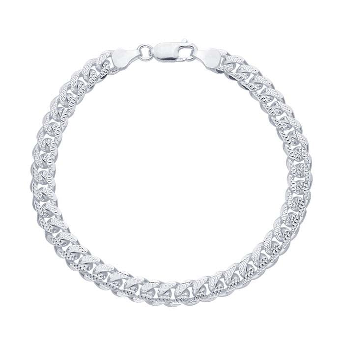 Sterling Silver Diamond-Cut Pavé-Look Curb Chain Bracelet