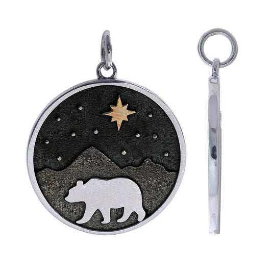 Sterling Silver Bear with Mountains and Bronze Star