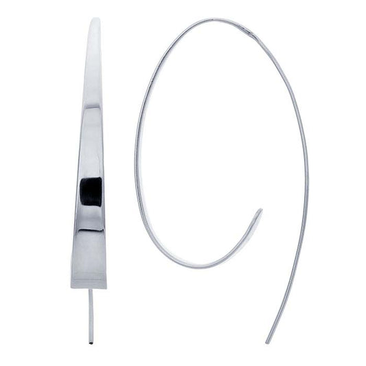 Sterling Silver Long Flat Hoop Earrings