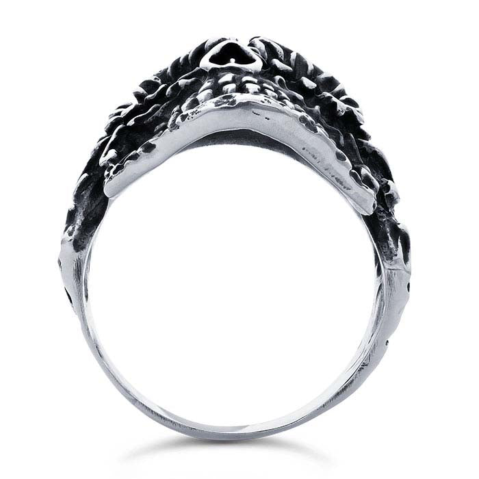 स्टर्लिंग सिल्वर खोपड़ी और फूलों की अंगूठी