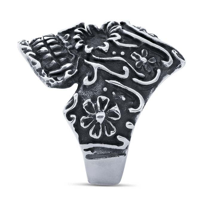 स्टर्लिंग सिल्वर खोपड़ी और फूलों की अंगूठी