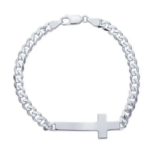 Armband aus Sterlingsilber mit Kreuz und Flachpanzerkette