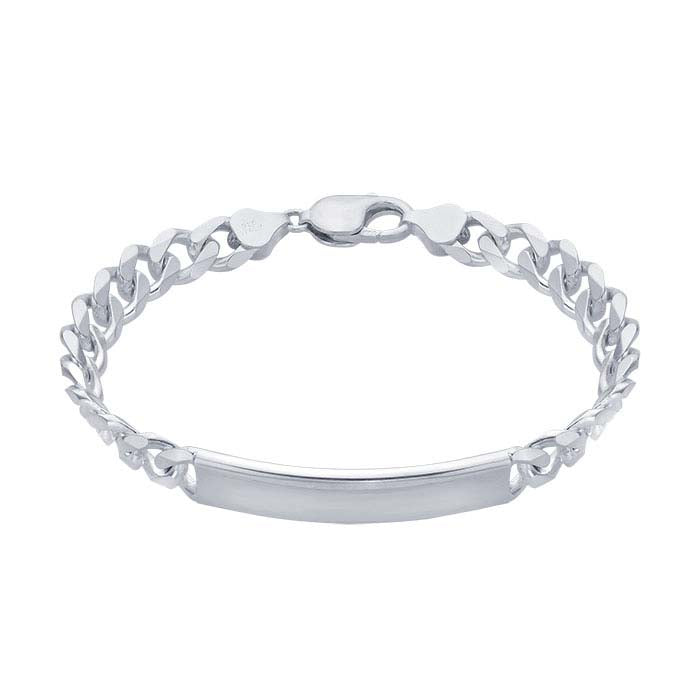 Sterling Silver Beveled Curb Chain ID Bracelet