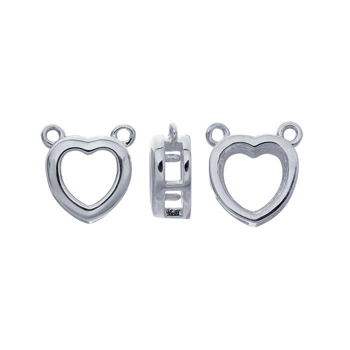 Sterling Silver Heart Cabochon Festoon Charm Mounting