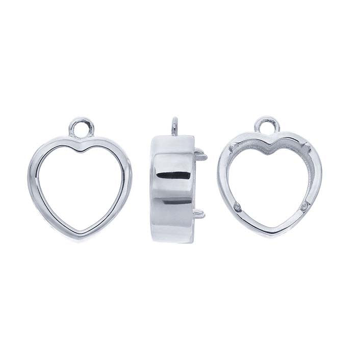 Sterling Silver Heart Flat Cabochon Charm Mounting