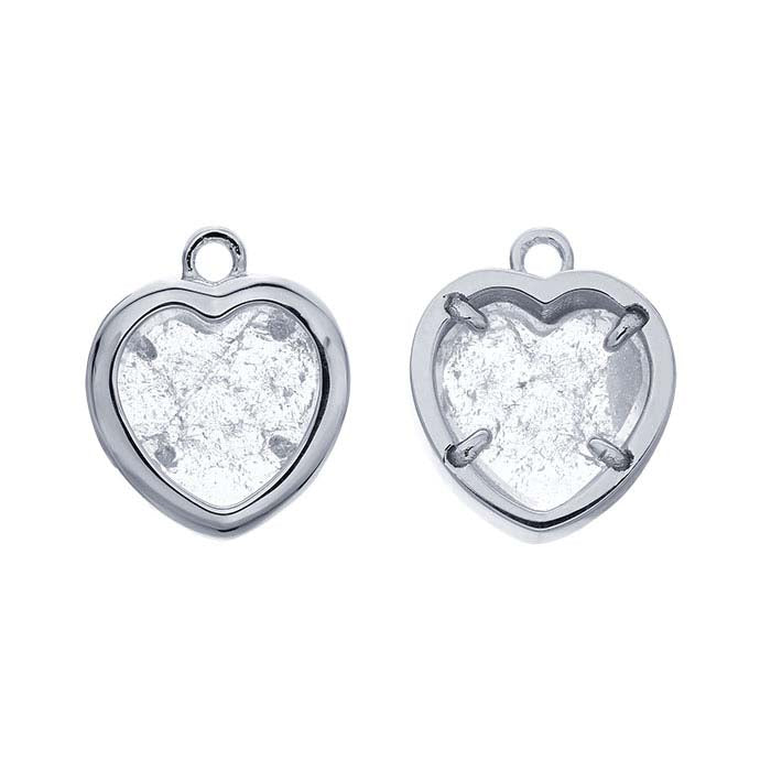 Sterling Silver Heart Flat Cabochon Charm Mounting