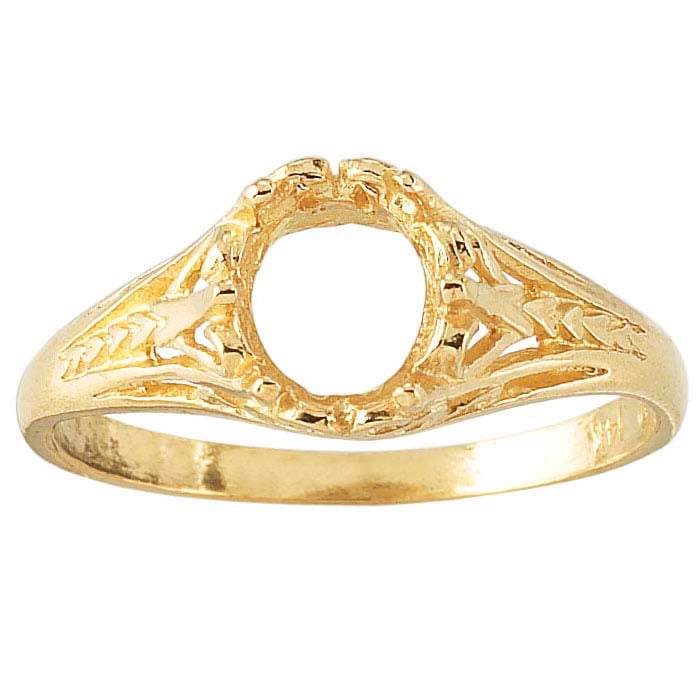 14K guldbelagt 7 x udsmykket oval ringmontering