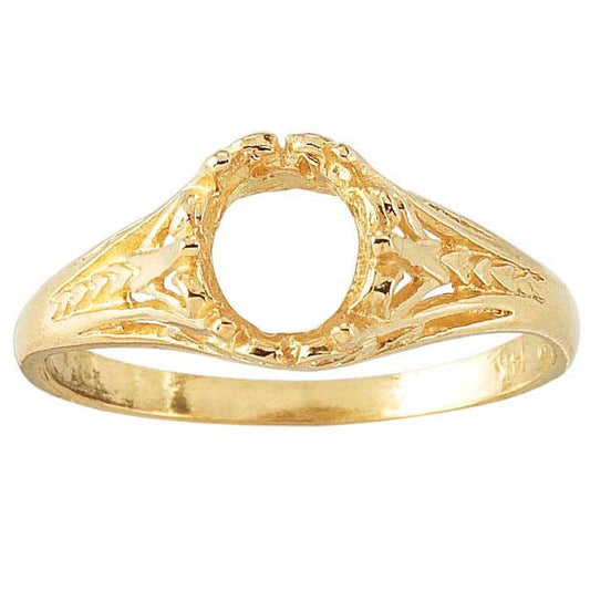 14K Yellow Gold 7 x Ornate Oval Ring Mounting