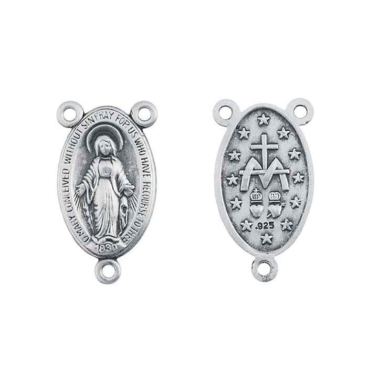 Sterling Silver Miraculous Medal Rosary Center Pendant