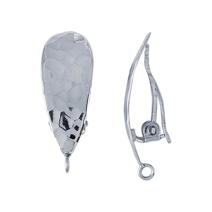 قرط مشبك على شكل دمعة مطروق من الفضة الإسترلينية مع حلقة مغلقة