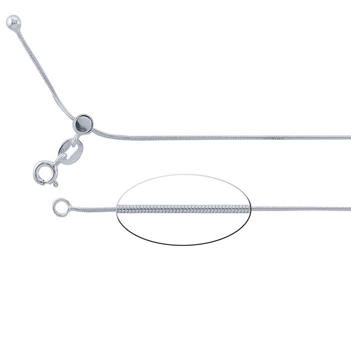 Sterling Silver Round Seamed Snake Chain Necklace, Adjustable