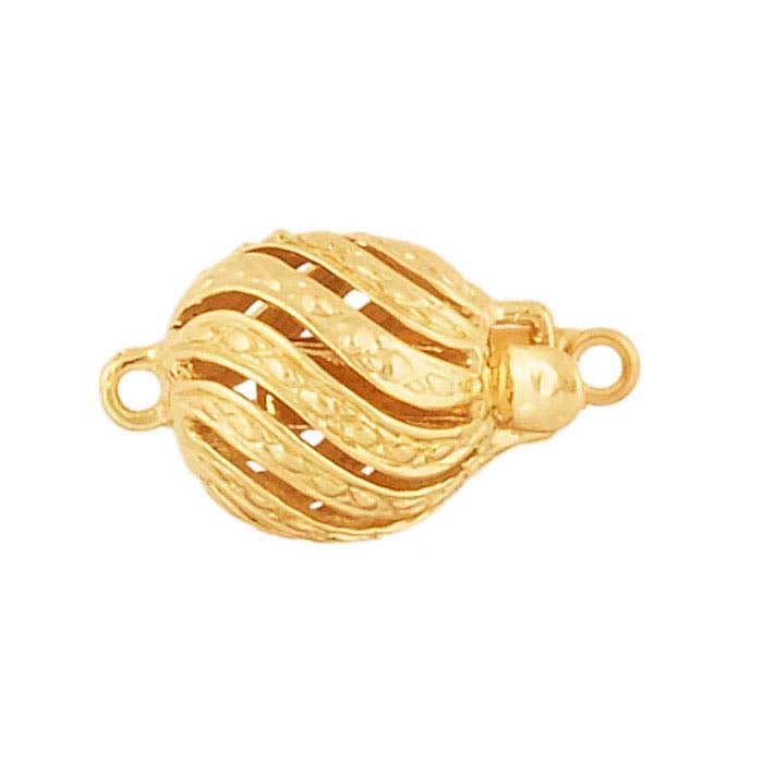 14K Yellow Gold Round Beaded Twist Safety Clasp