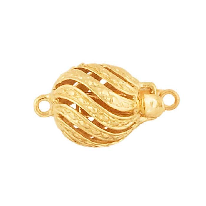 14K Yellow Gold Round Beaded Twist Safety Clasp