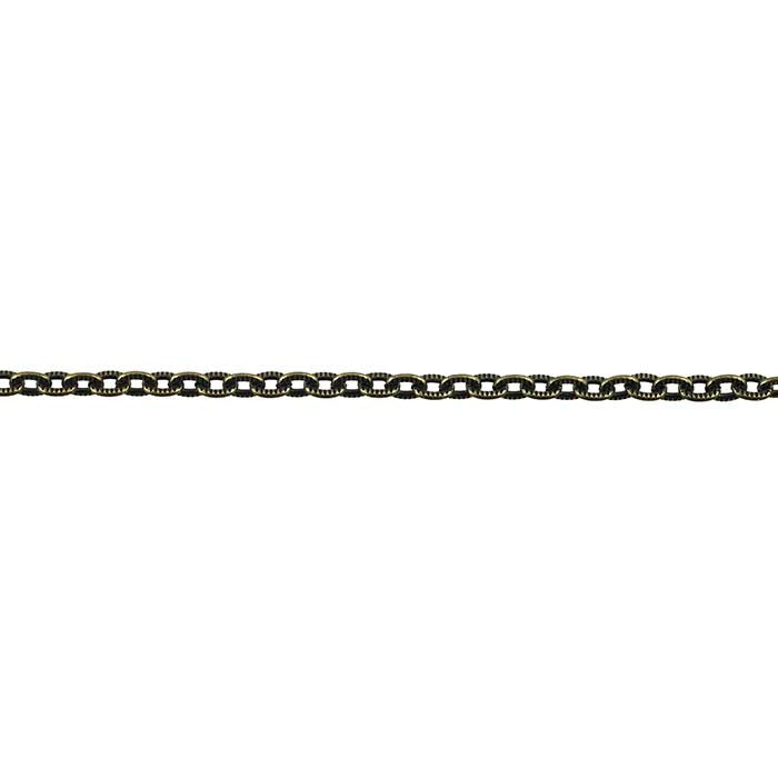 Brass Oxidized 3.4mm Patterned Flat Oval Cable Chain, 6.1 m. Spool