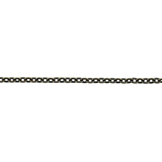 Brass Oxidized 3.4mm Patterned Flat Oval Cable Chain, 6.1 m. Spool