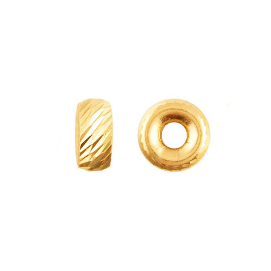 14K Yellow Gold Roundel Diagonal Diamond-Cut Bead