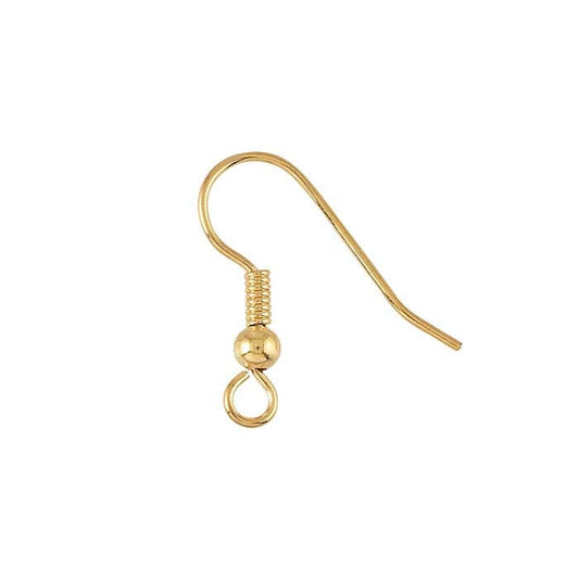 Brass Ear Wire with Loop, Bead and Coil